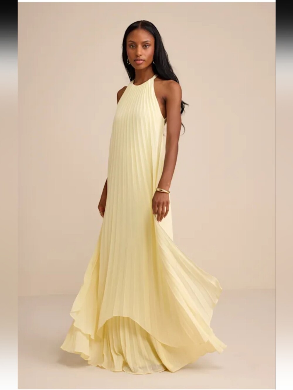Lulu's Doeala Pale Yellow Pleated Maxi size S NEW #3G